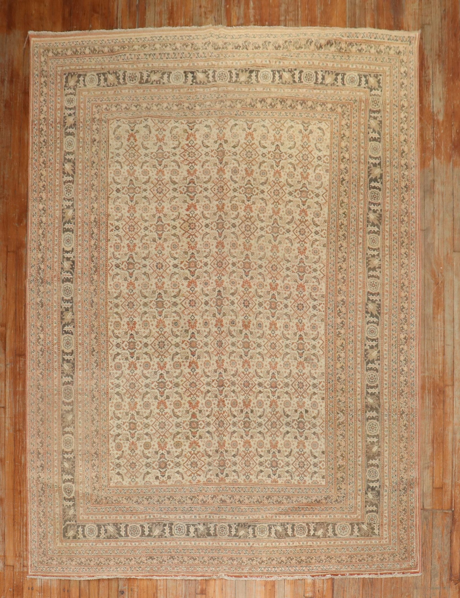 7' 9" x 11' 3" Early 20th Century Tabriz Room Rug: 7' 9" x 11' 3" Early 20th Century Tabriz Room Rug Antique Persian Tabriz rug with an ivory field and intricate floral patterning, accented by terracotta and brown tones. This early 20th century room-s