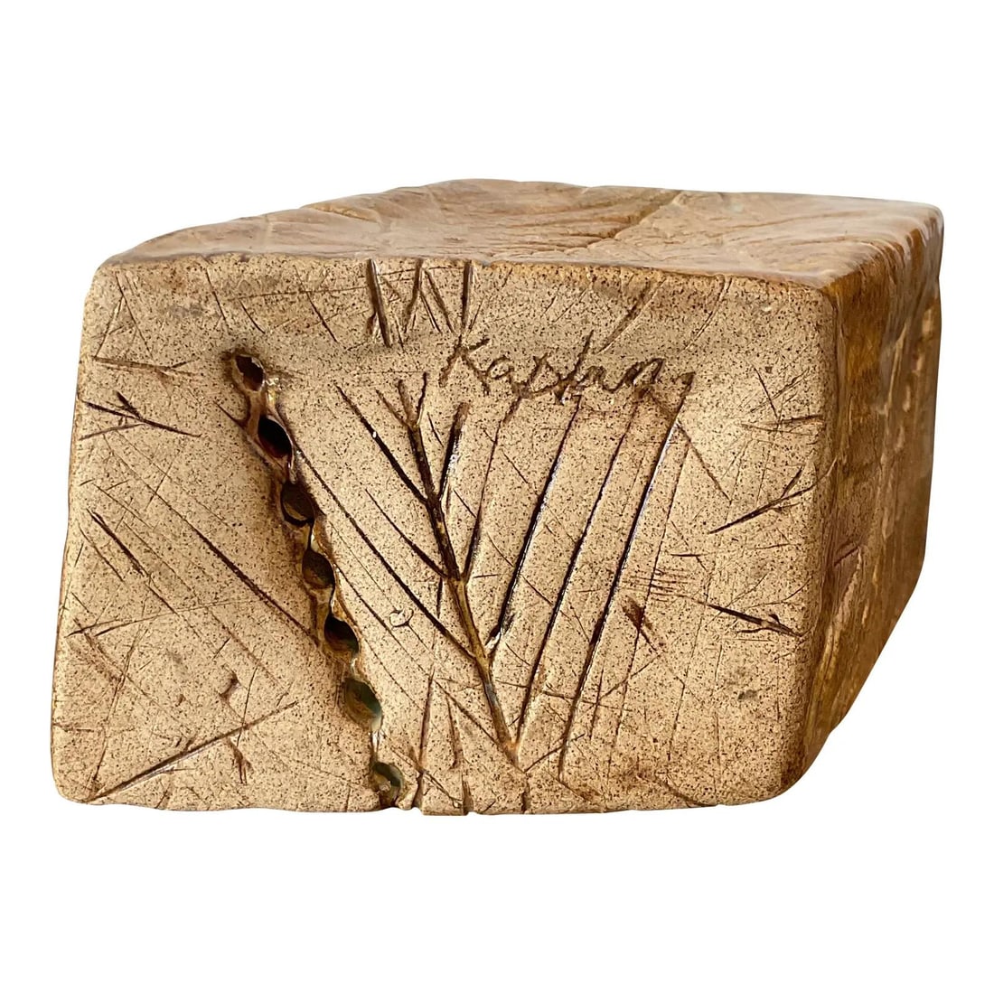 Signed Kaplan stoneware Brutalist block sculpture (1 of 10)
