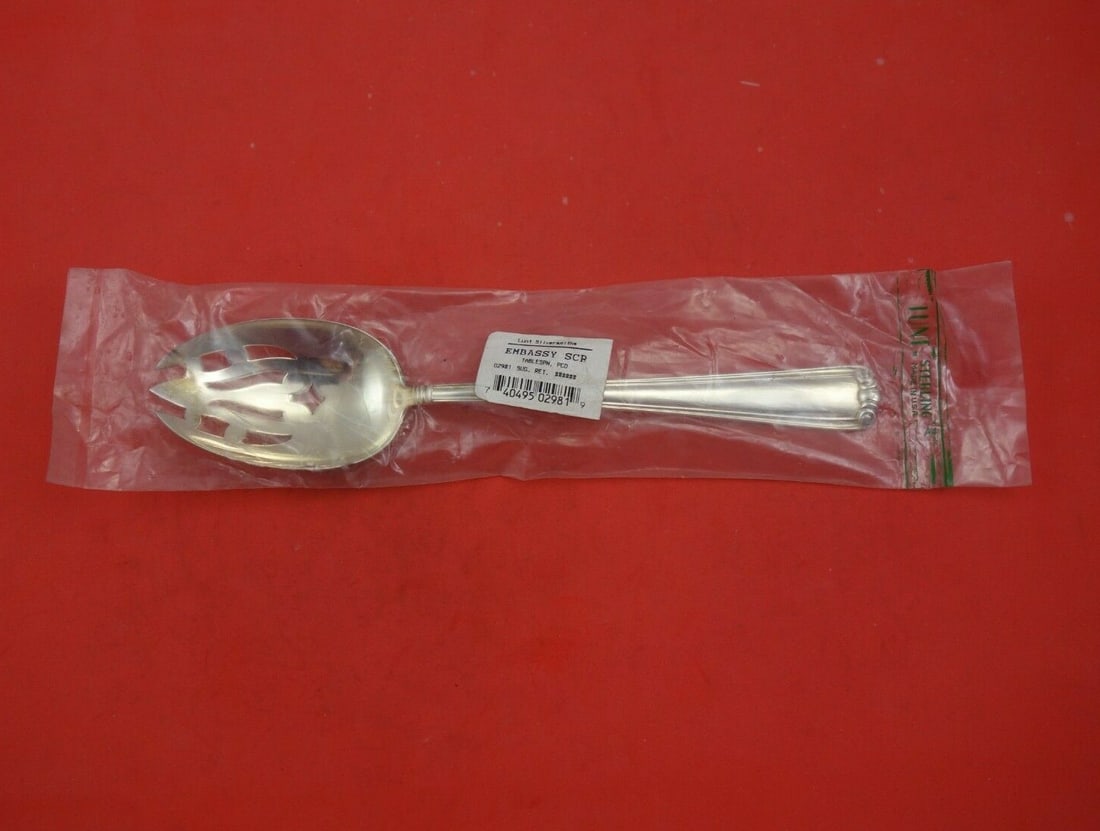 Lunt Embassy Scroll Sterling Silver 8 1/4" Pierced Serving Spoon (1 of 3)