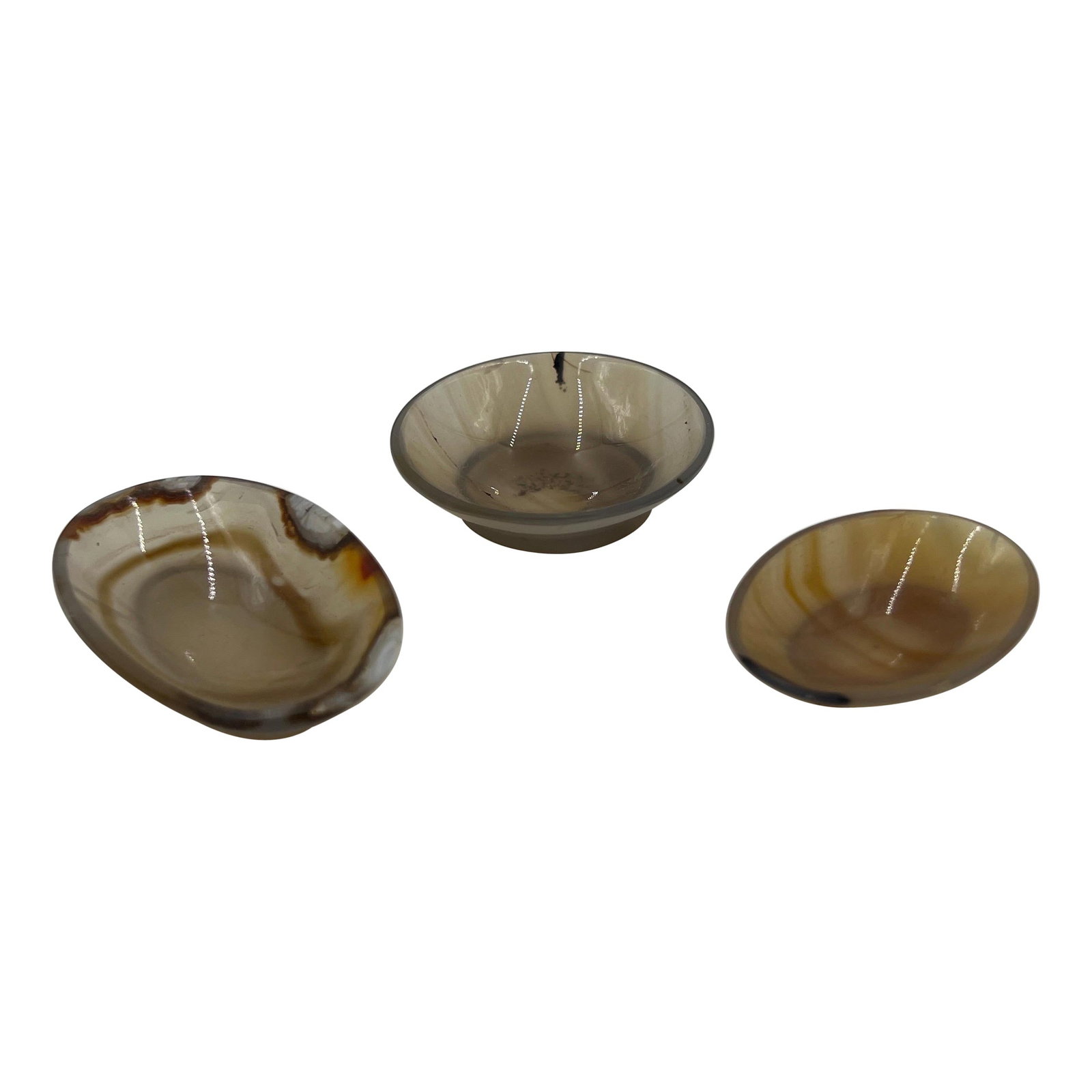 Set of 3 Antique Hand Carved Russian Agate Salt Dishes 19th Century (1 of 7)