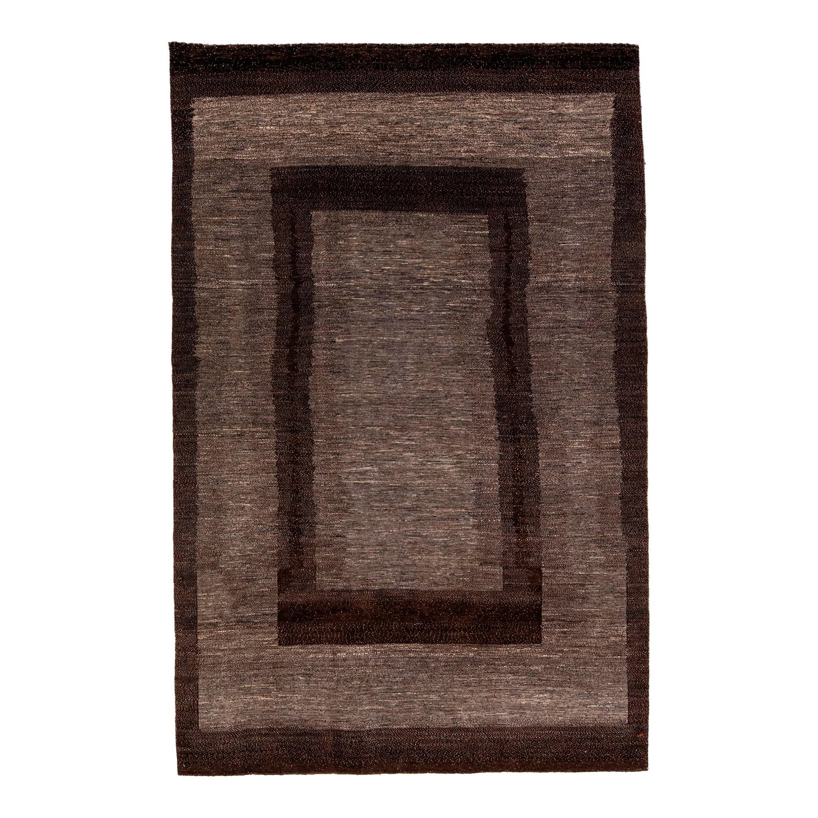Modern Gabbeh Gray Brown Handmade Wool Rug 5'6 x 8'7: Modern Gabbeh Gray Brown Handmade Wool Rug 5'6 x 8'7 Enhance your living space with this stunning modern Gabbeh-style hand-woven wool rug. Featuring a captivating gray and brown color palette, this ru