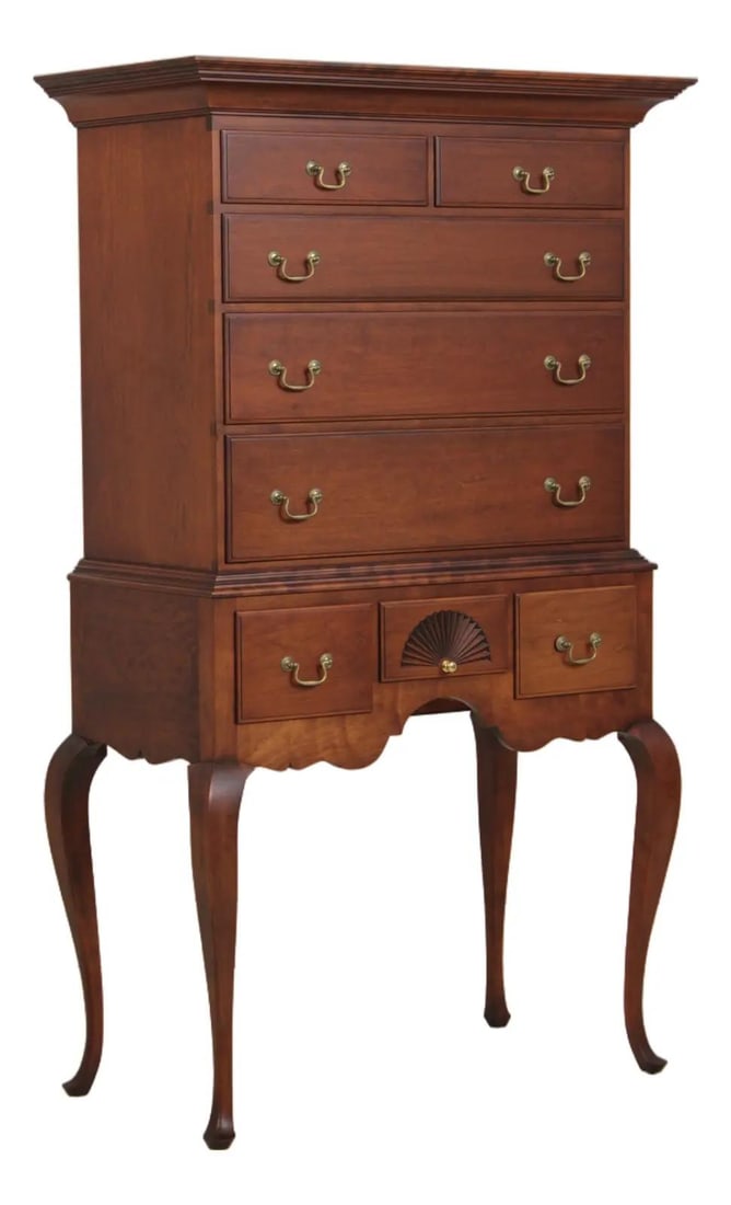 Cherry Wood 8 Drawer Highboy New England Queen Anne Style 40w x 20d x 68.5h (1 of 10)