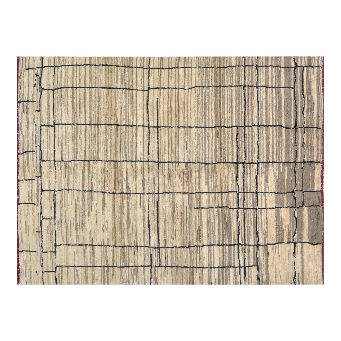 Tan Wool Area Rug Hand Knotted Moroccan 5'7 x 7'5 Modern Design: Tan Wool Area Rug Hand Knotted Moroccan 5'7 x 7'5 Modern Design This Moroccan hand-knotted wool rug is crafted using traditional techniques, offering a blend of timeless craftsmanship and modern desig