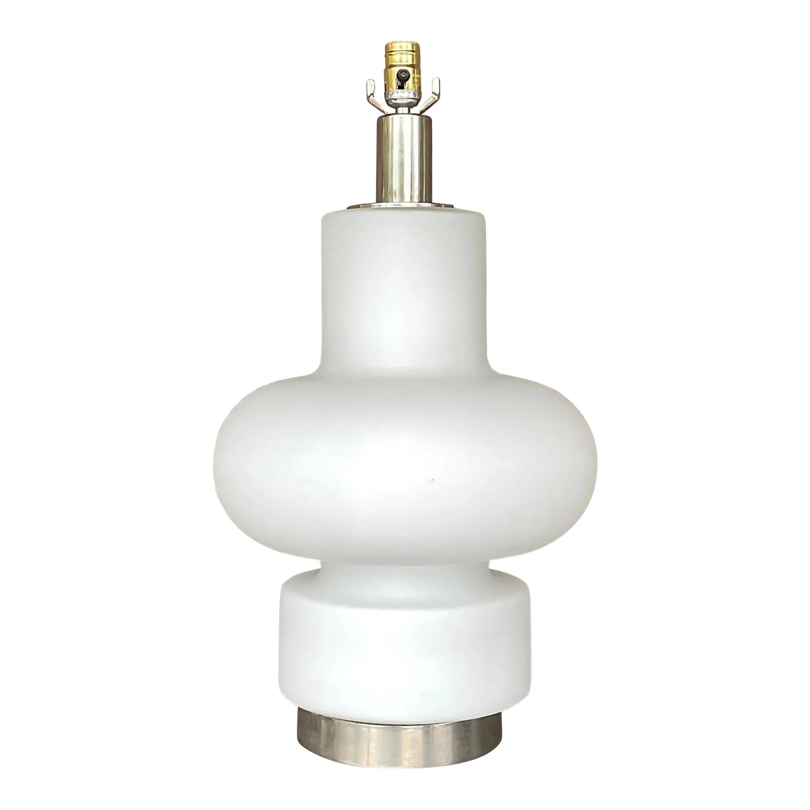 Mid Century Bobo Piccoli Glass Lamp for Fontana Arte White Metal Design: Mid Century Bobo Piccoli Glass Lamp for Fontana Arte White Metal Design This Vintage Mid 20th Century After Bobo Piccoli for Fontana Arte Glass Lamp exemplifies the classic design principles of mid-ce