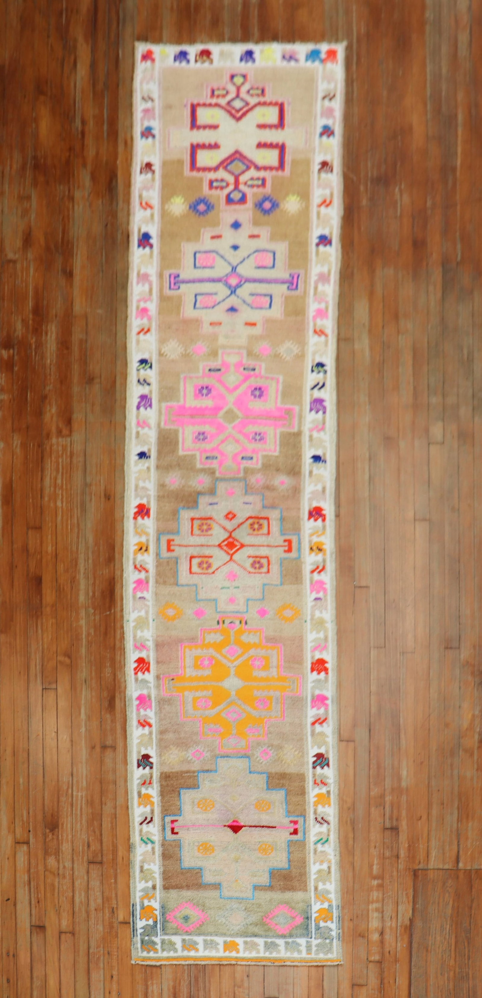 2' 8" x 12' 7" Anatolian Turkish Runner Rug: 2' 8" x 12' 7" Anatolian Turkish Runner Rug Vintage Herki runner from mid-20th century Anatolian Turkey. This pre-owned rug is identified as an Anatolian runner with Herki styling. Specifications Titl