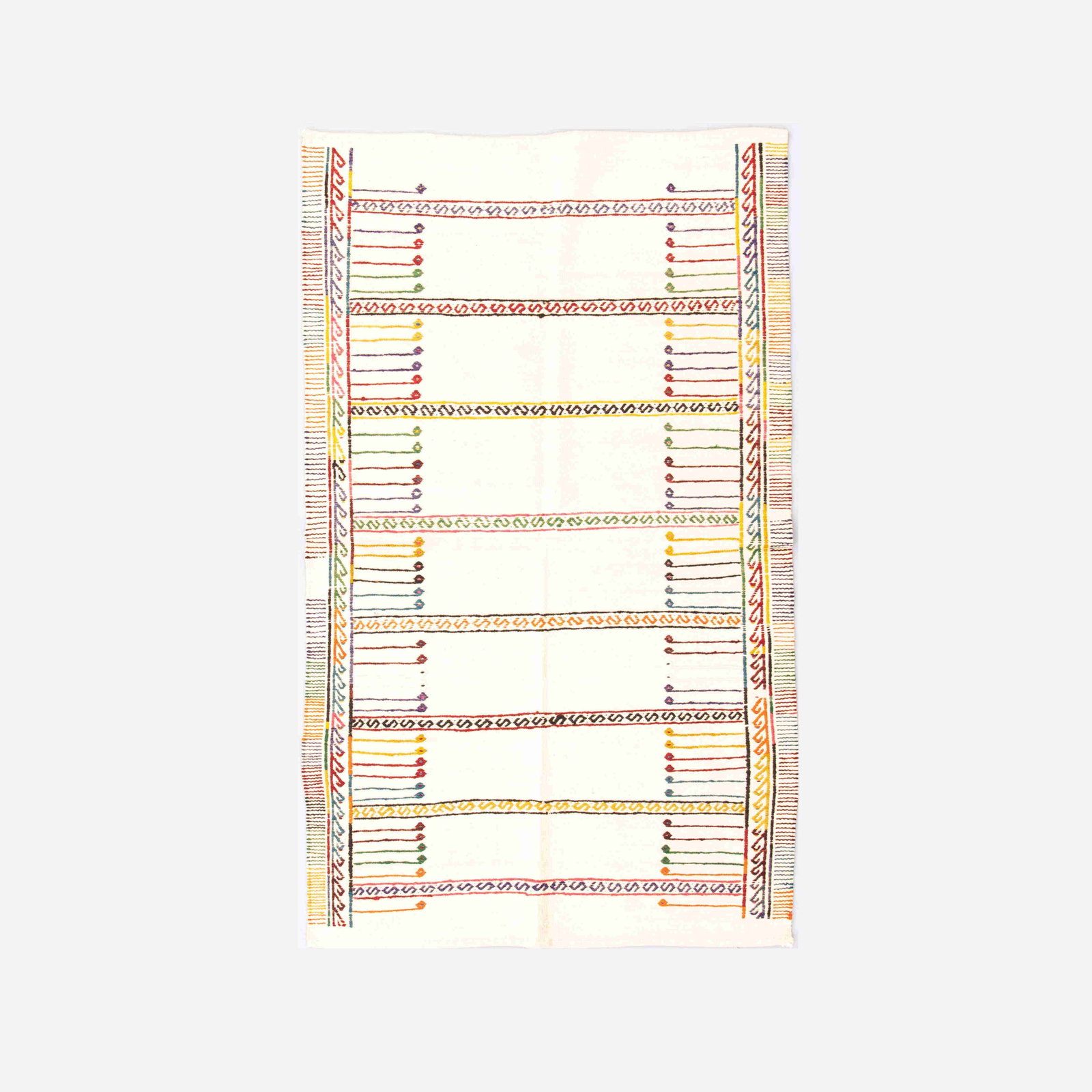 Authentic Handmade Cicim Kilim Wool on Wool 39.4 x 65.7 Inches: Authentic Handmade Cicim Kilim Wool on Wool 39.4 x 65.7 Inches Experience the beauty of traditional craftsmanship with this Authentic Handmade Cicim Wool on Wool Kilim. This exquisite piece showcases 