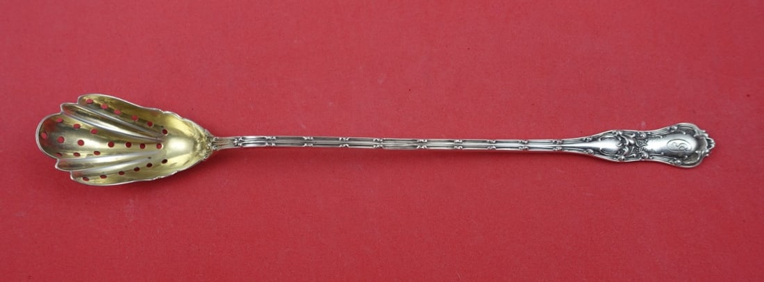 Shiebler Gothic Sterling Silver Olive Spoon 8 1/4 Gold Washed: Shiebler Gothic Sterling Silver Olive Spoon 8 1/4 Gold Washed This exquisite Gothic Olive Spoon from Shiebler showcases the intricate craftsmanship of the Gothic pattern. Made from high-quality sterli