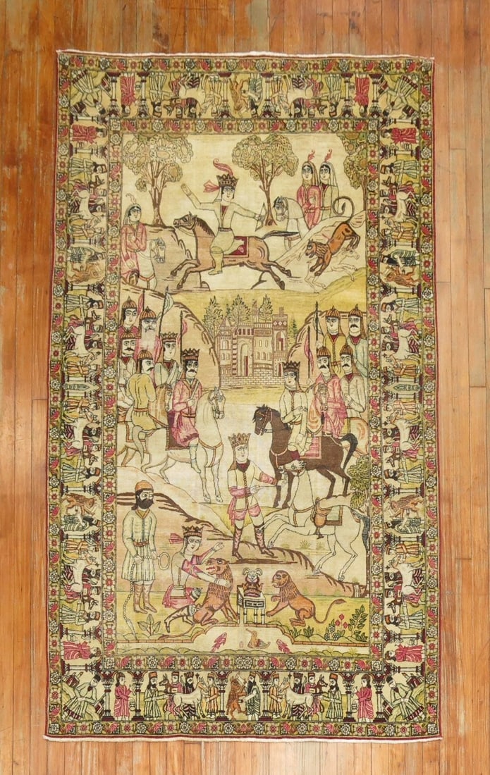 4' 5" x 7' 1" Early 20th Century Kerman Pictorial Accent Rug (1 of 7)