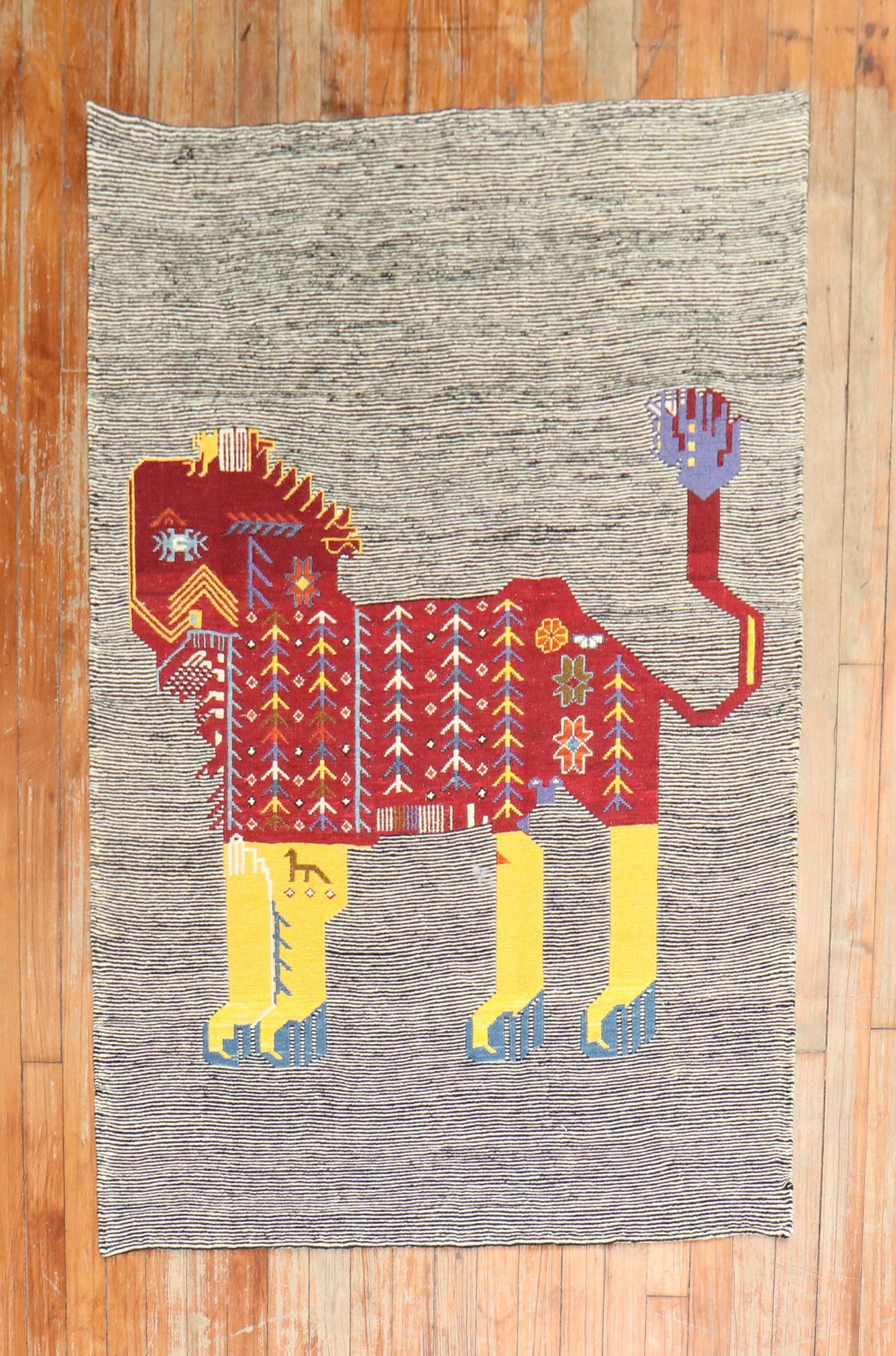 3' 2" x 4' 3" Persian pictorial kilim lion wall rug (1 of 5)