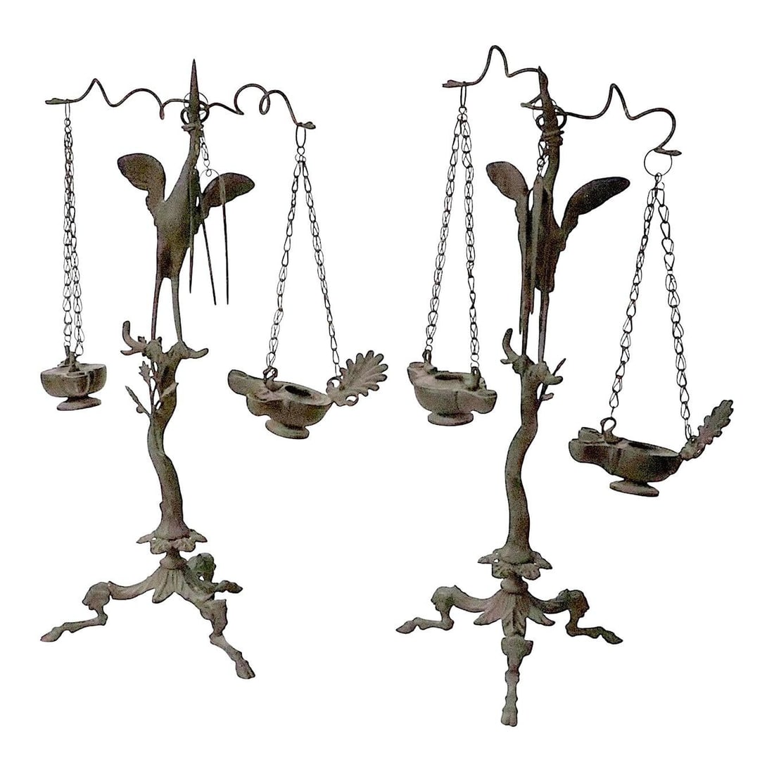 Pair of Italian 19th Century bronze heron figural oil lamp candlesticks (1 of 10)
