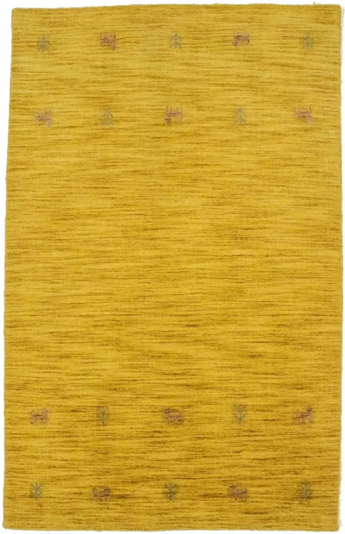 3x5 Wool Modern Gold Hand-Loomed Area Rug for Entryway or Bathroom: 3x5 Wool Modern Gold Hand-Loomed Area Rug for Entryway or Bathroom This contemporary hand-loomed area rug features a solid gold color with a modern design, suitable for enhancing the decor of spaces s
