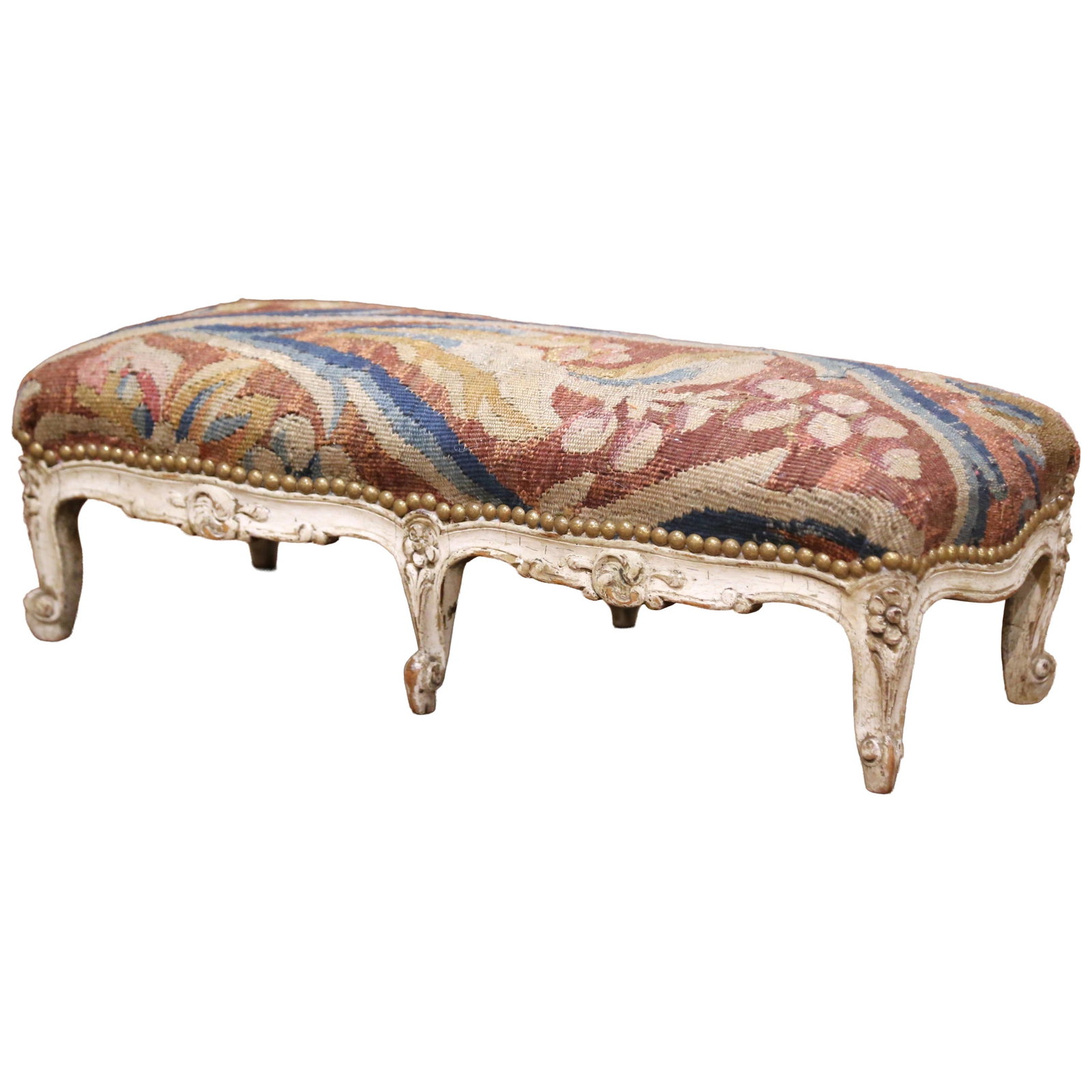 French Louis XV Painted Footstool with Aubusson Style Tapestry (1 of 8)