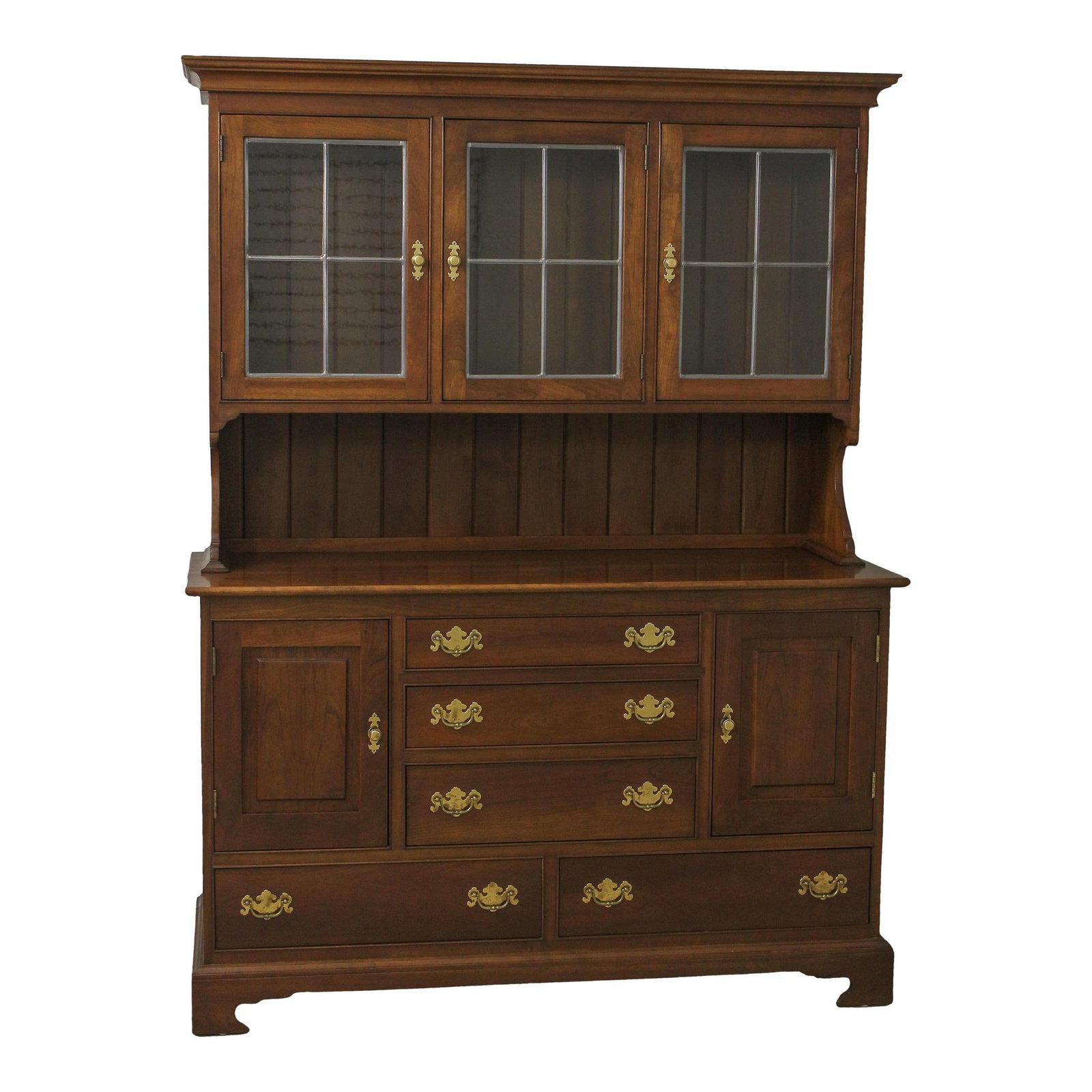 Stickley Cherry Wood 2 Piece China Hutch Cabinet with Glass Doors: Stickley Cherry Wood 2 Piece China Hutch Cabinet with Glass Doors This stunning Stickley Cherry 2 Piece China Hutch Cabinet is a timeless piece that combines functionality with classic craftsmanship. 