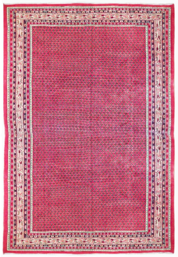 Handcrafted Red Persian Mir Sarouk Rug 6'11 x 10'9: Handcrafted Red Persian Mir Sarouk Rug 6'11 x 10'9 Free continental US Shipping Add a touch of elegance to your space with this handcrafted Red Persian Mir Sarouk Rug. Created by skilled Persian artis