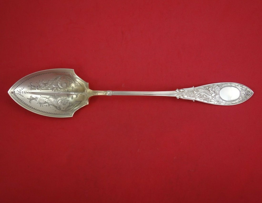 Whiting Arabesque Sterling Silver Serving Spoon 12.5 Bright-Cut Button Design (1 of 5)