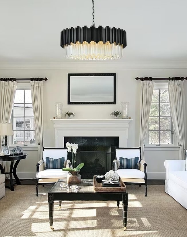 Willow 10 Light Black Crystal Ceiling Chandelier 32 inch: Willow 10 Light Black Crystal Ceiling Chandelier 32 inch This high-quality modern chandelier features a black frame paired with clear royal cut crystals, offering a striking and elegant lighting solut
