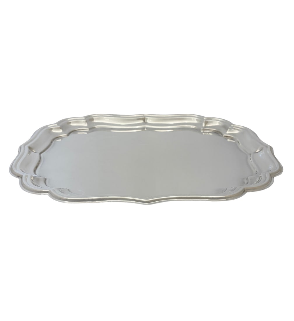 Italian 925 Sterling Silver Handmade Rectangle Tray: Italian 925 Sterling Silver Handmade Rectangle Tray This fine Italian serving tray is crafted from 925 sterling silver and features a handmade design with a shiny, sleek finish. The rectangular tray