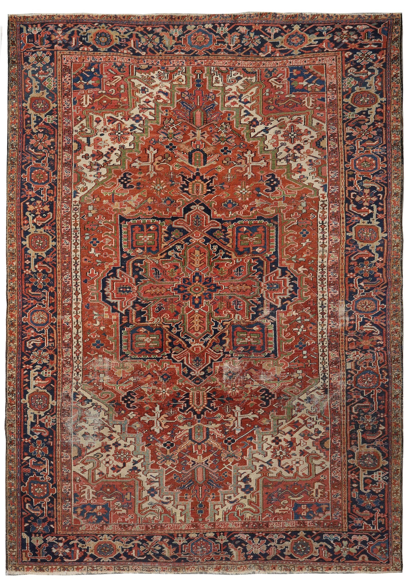 8.5 x 11.5 Authentic Semi-Antique Persian Heriz Rug Iran: 8.5 x 11.5 Authentic Semi-Antique Persian Heriz Rug Iran Free continental US Shipping Authentic semi-antique Persian Heriz rug with a hand-knotted construction and a dense, durable weave. Crafted from