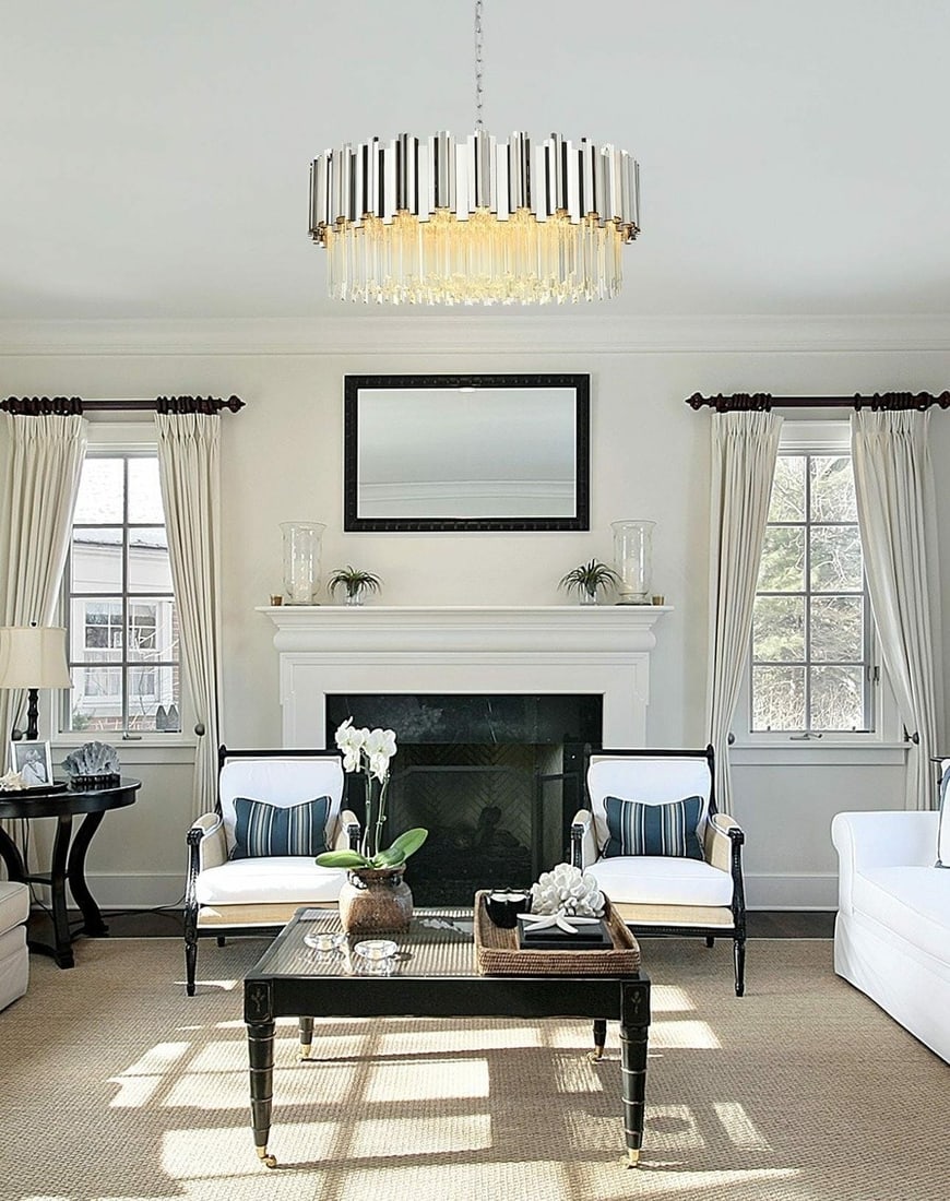 Willow 10 Light Chrome Crystal Chandelier 32 Inch: Willow 10 Light Chrome Crystal Chandelier 32 Inch This high-quality modern chandelier features a polished chrome frame adorned with clear Royal Cut crystals. Designed for both living and dining rooms,
