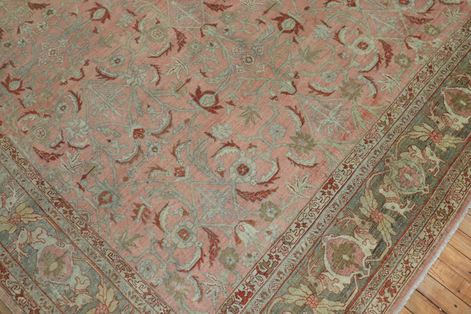 7' 5" x 11' 3" Persian Bidjar pictorial room rug with deer border: 7' 5" x 11' 3" Persian Bidjar pictorial room rug with deer border Early 20th century Persian Bidjar pictorial room rug with a pink field and an interesting border featuring running deer. Pre-owned. Sp