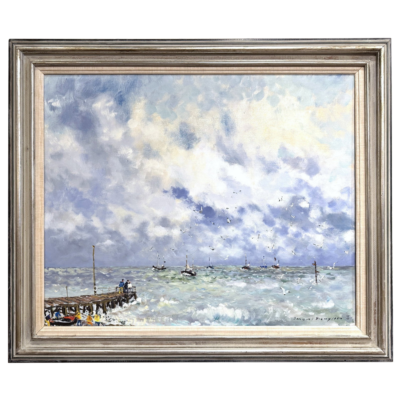 Jacques Bouyssou Normandy Coast Oil Painting on Canvas France circa 1970 (1 of 10)