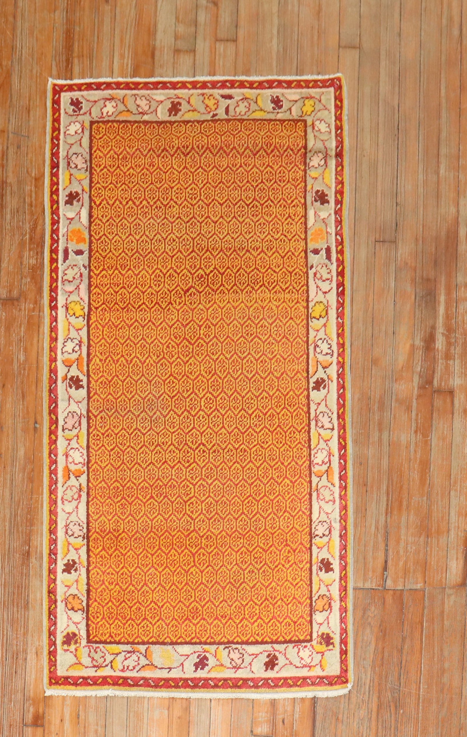 2' 9" x 5' 3" Small Turkish Anatolian Rug: 2' 9" x 5' 3" Small Turkish Anatolian Rug Mid-20th century Turkish Anatolian small rug in an orange colorway. This pre-owned scatter rug offers a classic Anatolian design in a compact size suitable fo