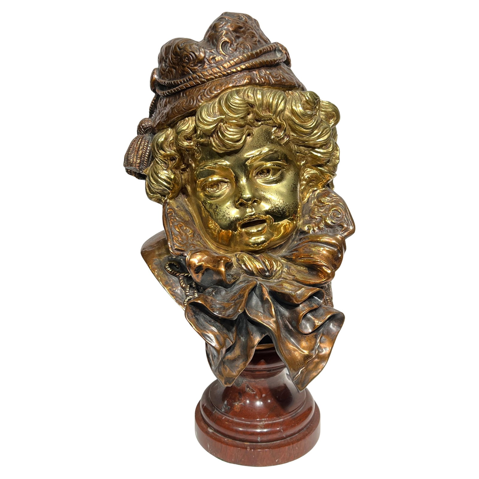 Late 19th Century French Gilt Bronze Child Bust on Marble Plinth: Late 19th Century French Gilt Bronze Child Bust on Marble Plinth This late 19th-century French bust depicts a child and is finely cast in gilt bronze after the original model by Emile Guillemin (1841-