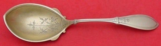 Whiting Italian Pattern Sterling Silver 9 Inch Gold Washed Berry Spoon: Whiting Italian Pattern Sterling Silver 9 Inch Gold Washed Berry Spoon This 9-inch sterling silver berry spoon features the Italian pattern by Whiting, enhanced with brite-cut gold washing. It is a se