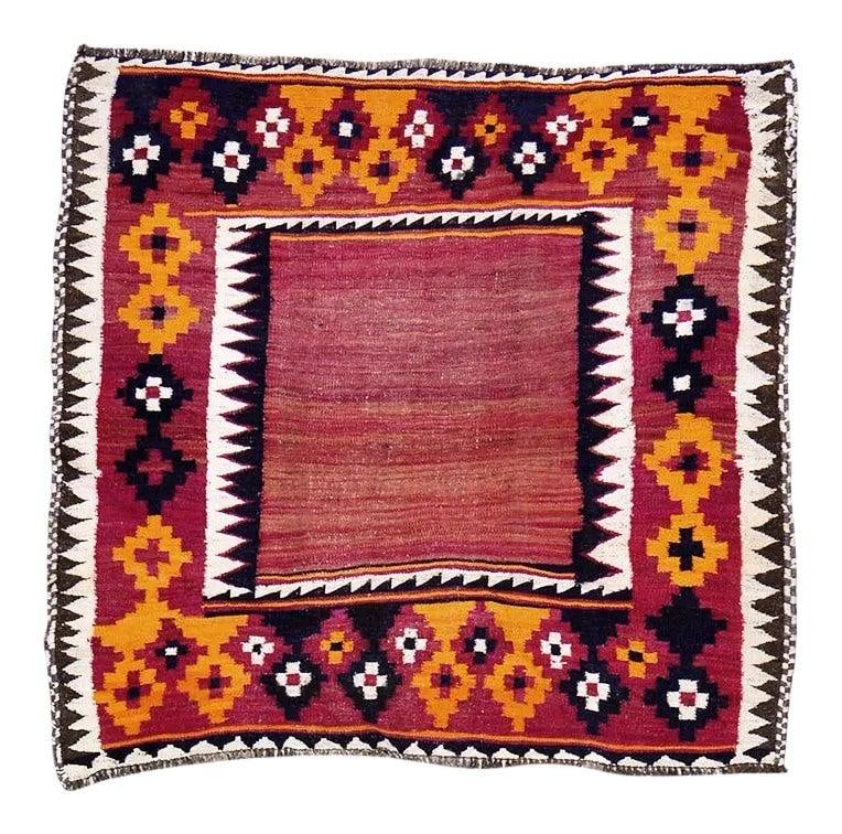 Afghan Tribal Kilim Rug in Natural Wool Purple 4'2" x 4'5" (1 of 5)