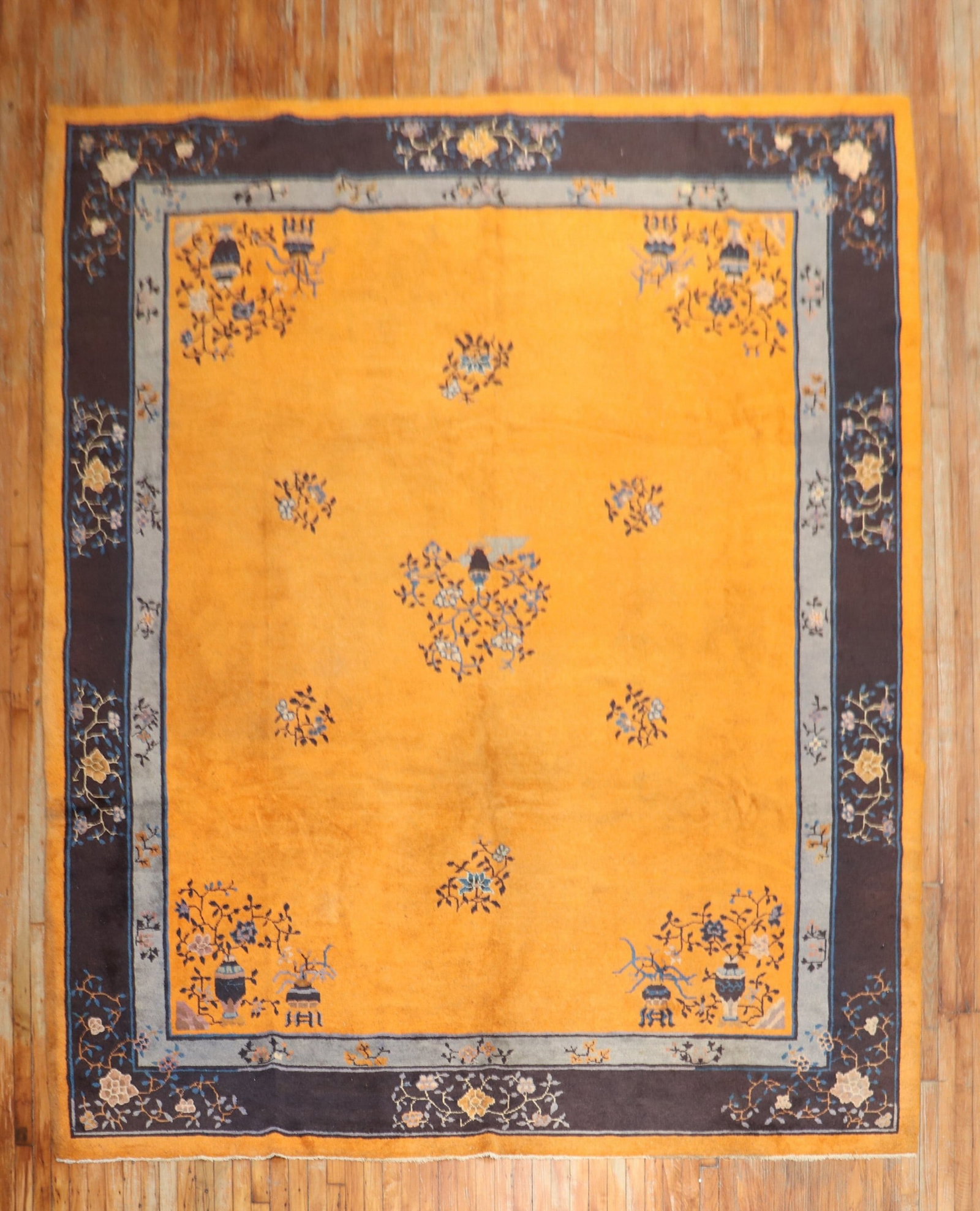 1940s Chinese Art Deco Room Rug 9' x 11' Pumpkin Orange (1 of 7)