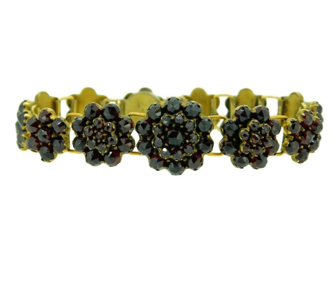 Victorian Bohemian Garnet Link Bracelet in Gilt Brass (1 of 6)