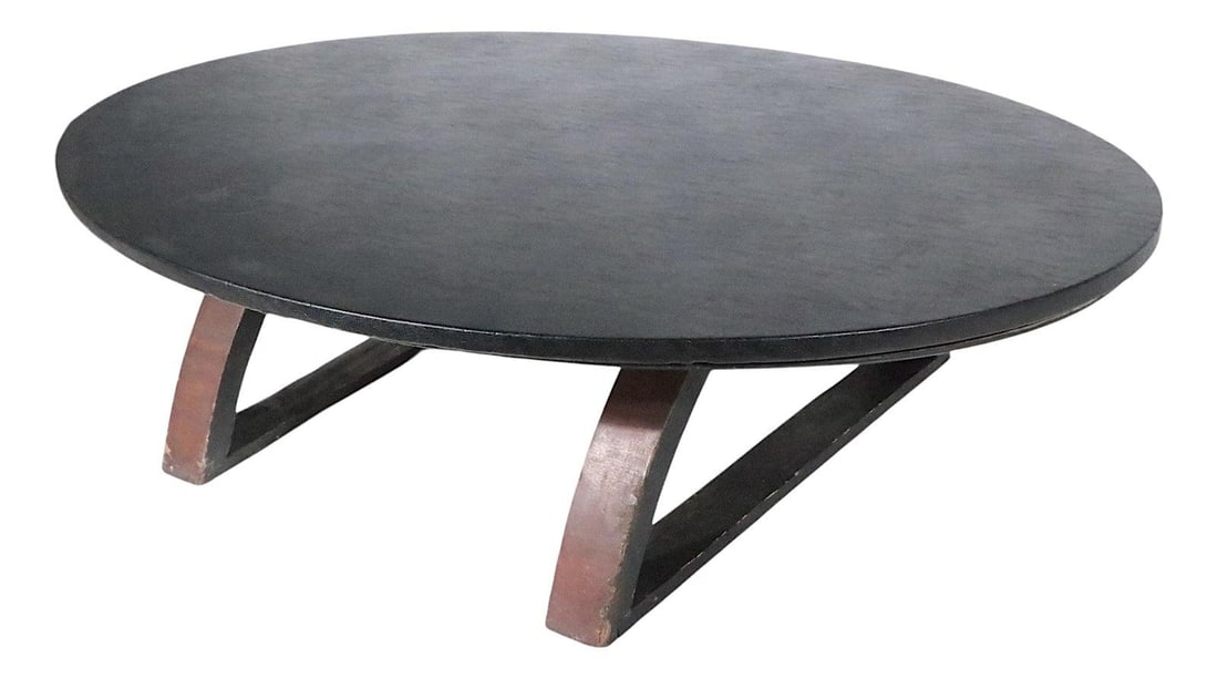 Mid Century Folky Modernist Oval Coffee Table in Black Vinyl (1 of 10)
