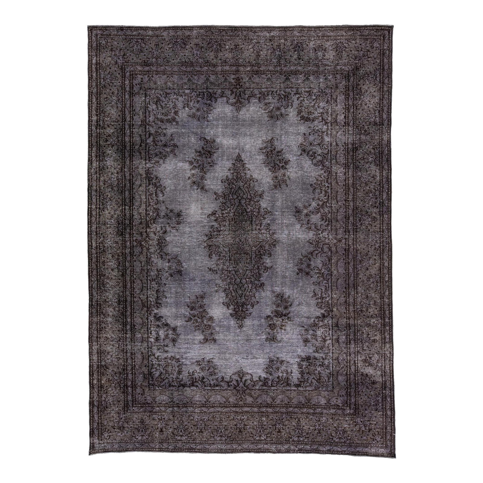 Vintage Persian Overdyed Handmade Wool Rug Gray Medallion Design 6'11 x 9'10: Vintage Persian Overdyed Handmade Wool Rug Gray Medallion Design 6'11 x 9'10 Enhance your space with this stunning Vintage Persian Overdyed Handmade Medallion Gray Wool Rug. This exquisite hand-knotte