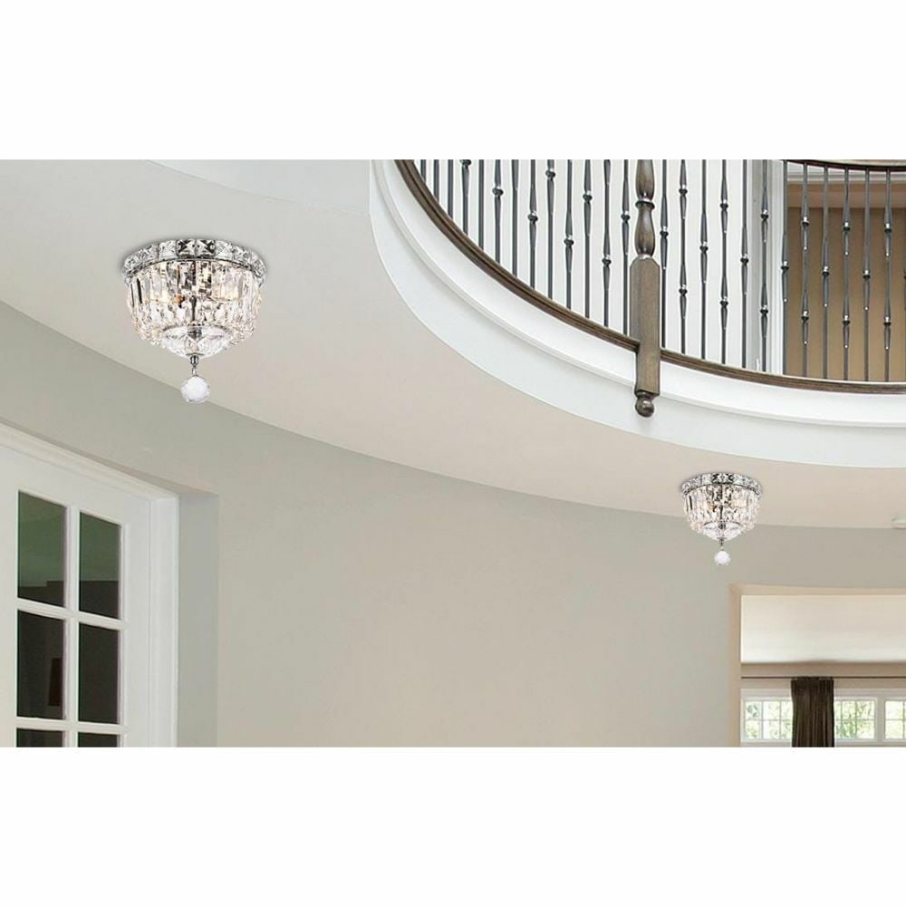 Tranquil 2-Light Chrome Crystal Flush Mount Chandelier 8 Inch: Tranquil 2-Light Chrome Crystal Flush Mount Chandelier 8 Inch This modern empire-style semi flush mount chandelier features a chrome finish and is adorned with high-quality Royal Cut crystals. Designe