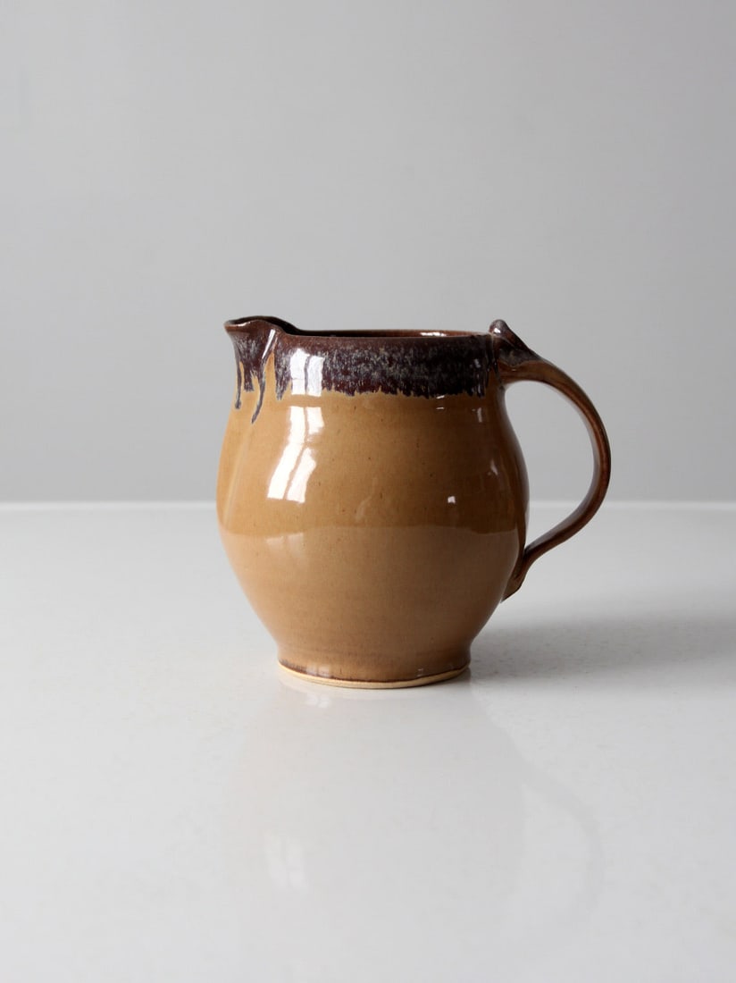 TR Pottery Vintage Studio Pitcher with Burgundy Drip Glaze (1 of 12)