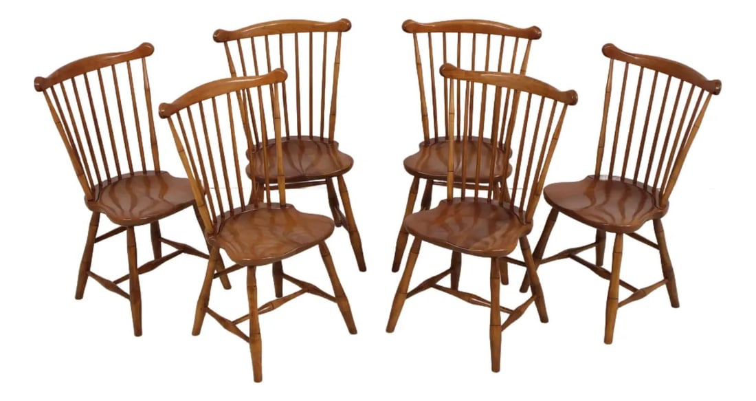 6 Stickley Cherry Wood Fan Back Windsor Dining Chairs Set of 6 (1 of 10)