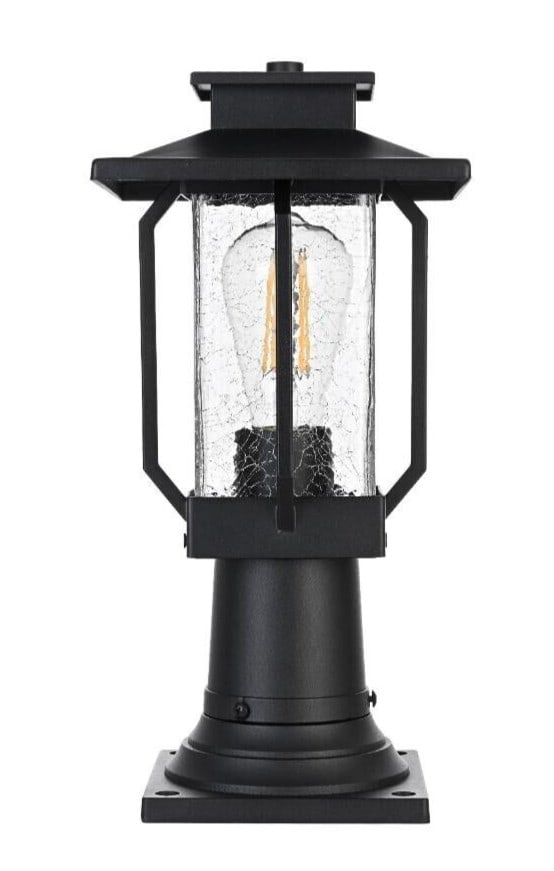 Salem 15 in Black Outdoor Post Lantern Crackle Glass (1 of 9)