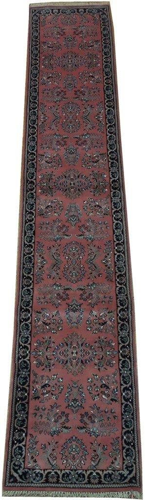 Handmade Salmon Pink Sarouk 2' x 10' 8" Runner Rug: Handmade Salmon Pink Sarouk 2' x 10' 8" Runner Rug Free continental US Shipping Enhance your home with this exquisite handmade Salmon Pink Sarouk Narrow Runner. Featuring bold geometric patterns and v