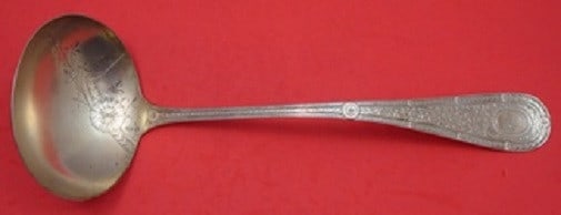 Whiting Laureate Sterling Silver Soup Ladle Goldwashed Brite-Cut Flowers: Whiting Laureate Sterling Silver Soup Ladle Goldwashed Brite-Cut Flowers Introducing the Laureate by Whiting Sterling Silver Soup Ladle, a stunning example of craftsmanship featuring intricate brite-c