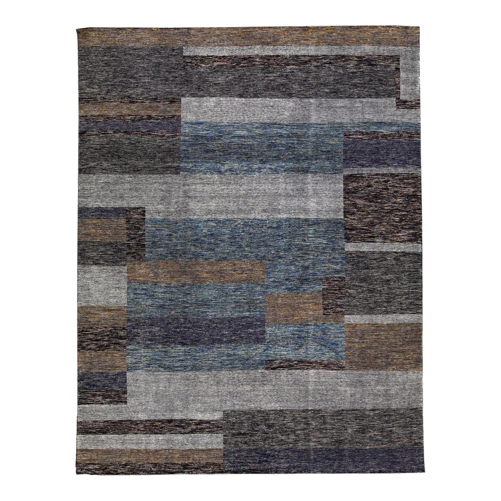 Handmade Wool Rug Safi Collection by Modern Abstract Design 9'4 x 12: Handmade Wool Rug Safi Collection by Modern Abstract Design 9'4 x 12 Elevate your space with this stunning handmade wool rug from the Safi Collection. This modern rug features a captivating abstract d