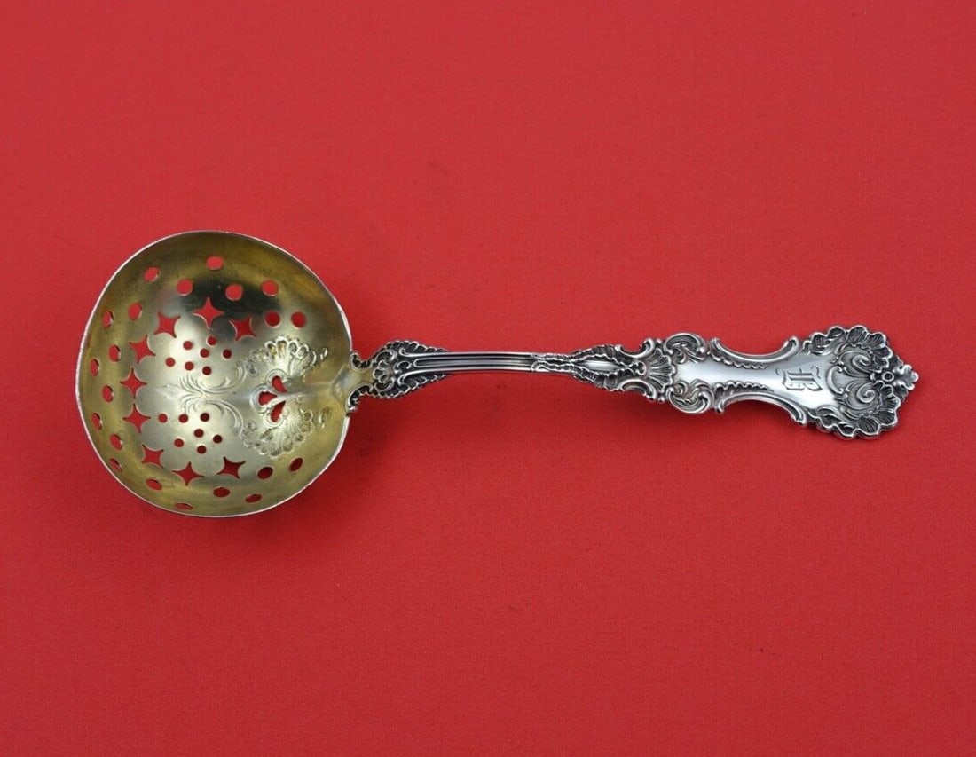 Whiting Pompadour Sterling Silver Sugar Sifter Gold Wash 5 3/4 Inches: Whiting Pompadour Sterling Silver Sugar Sifter Gold Wash 5 3/4 Inches This exquisite Pompadour sugar sifter by Whiting is crafted from high-quality sterling silver and features a stunning gold wash fi