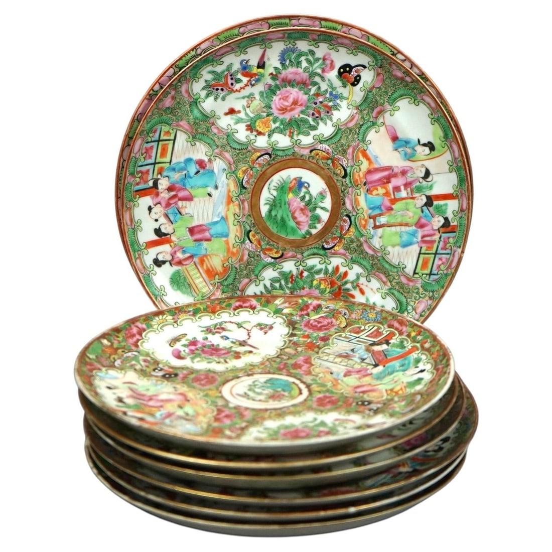 Set of 12 Chinese Rose Medallion Porcelain Plates Early 20th Century (1 of 8)