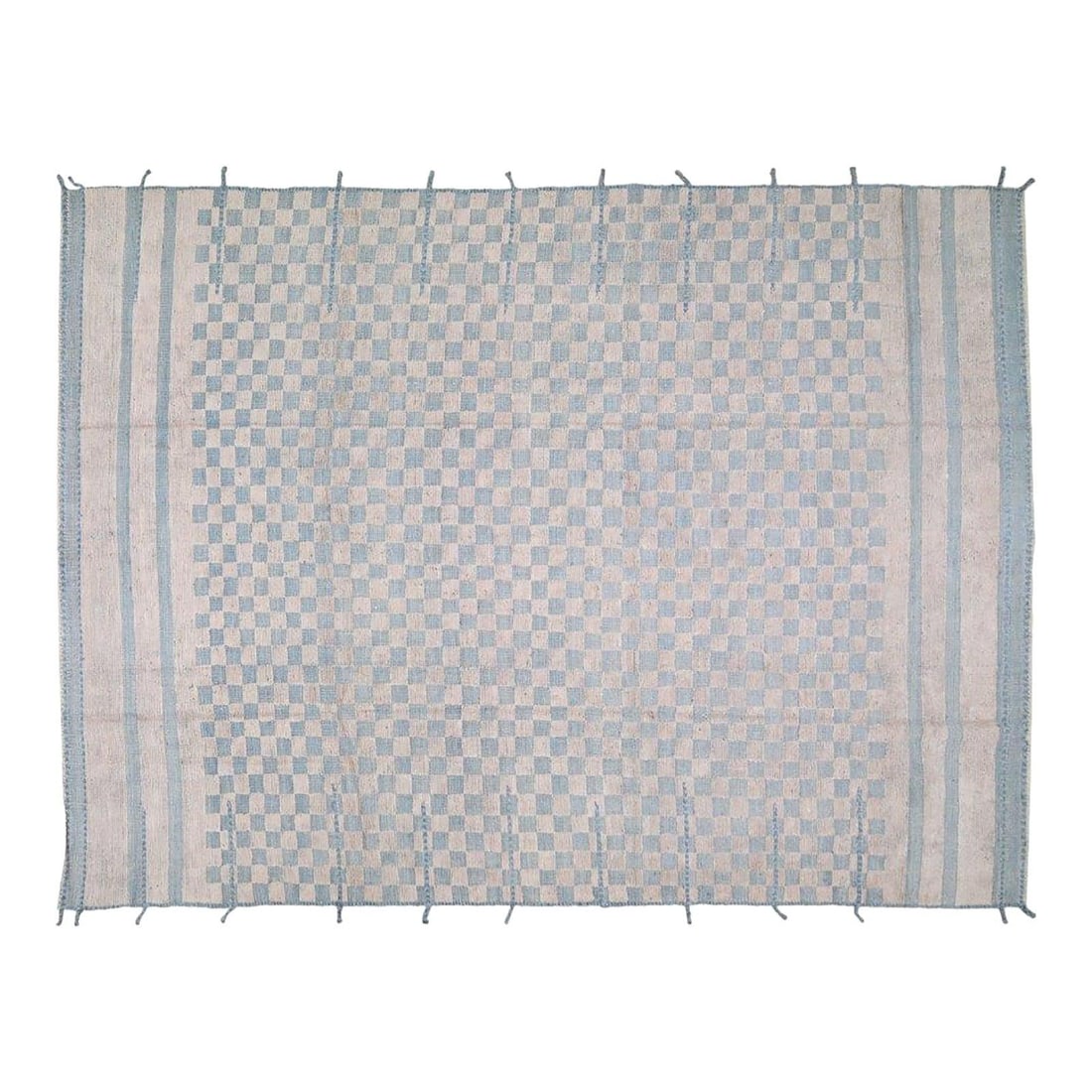 Hand Knotted Wool Moroccan Area Rug 9' x 12'4 White: Hand Knotted Wool Moroccan Area Rug 9' x 12'4 White This hand-knotted Moroccan wool rug is presented in exceptional pre-owned condition, featuring strong fibers, vibrant colors, and crisp detailing. T
