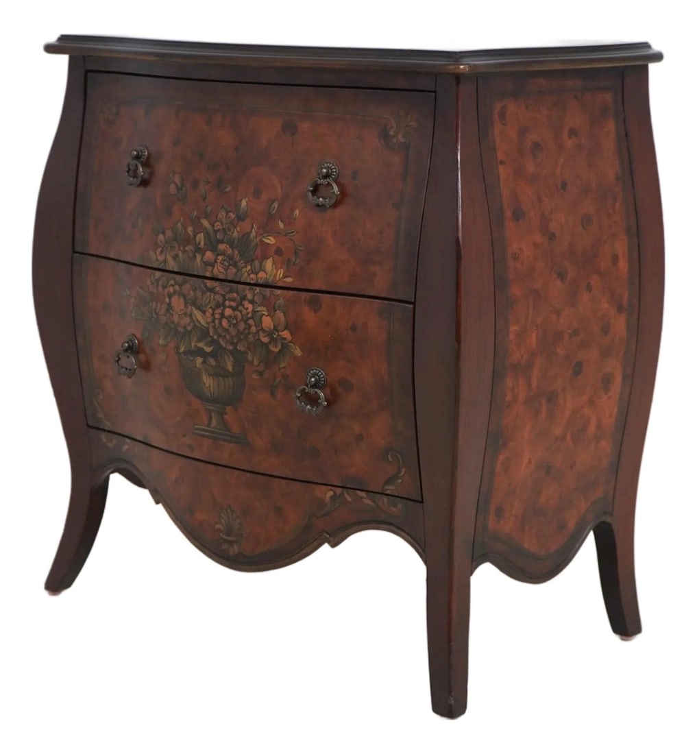 Burlwood bombe chest with hand painted details Italian style (1 of 10)