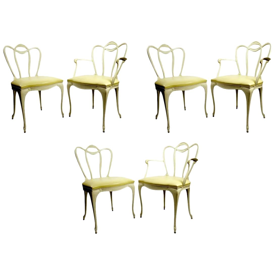 Crucible Set of Six Light Yellow Aluminum Patio Dining Chairs: Crucible Set of Six Light Yellow Aluminum Patio Dining Chairs Elevate your dining experience with this stylish set of six dining chairs crafted from solid aluminum by Crucible Products Corp. The colle