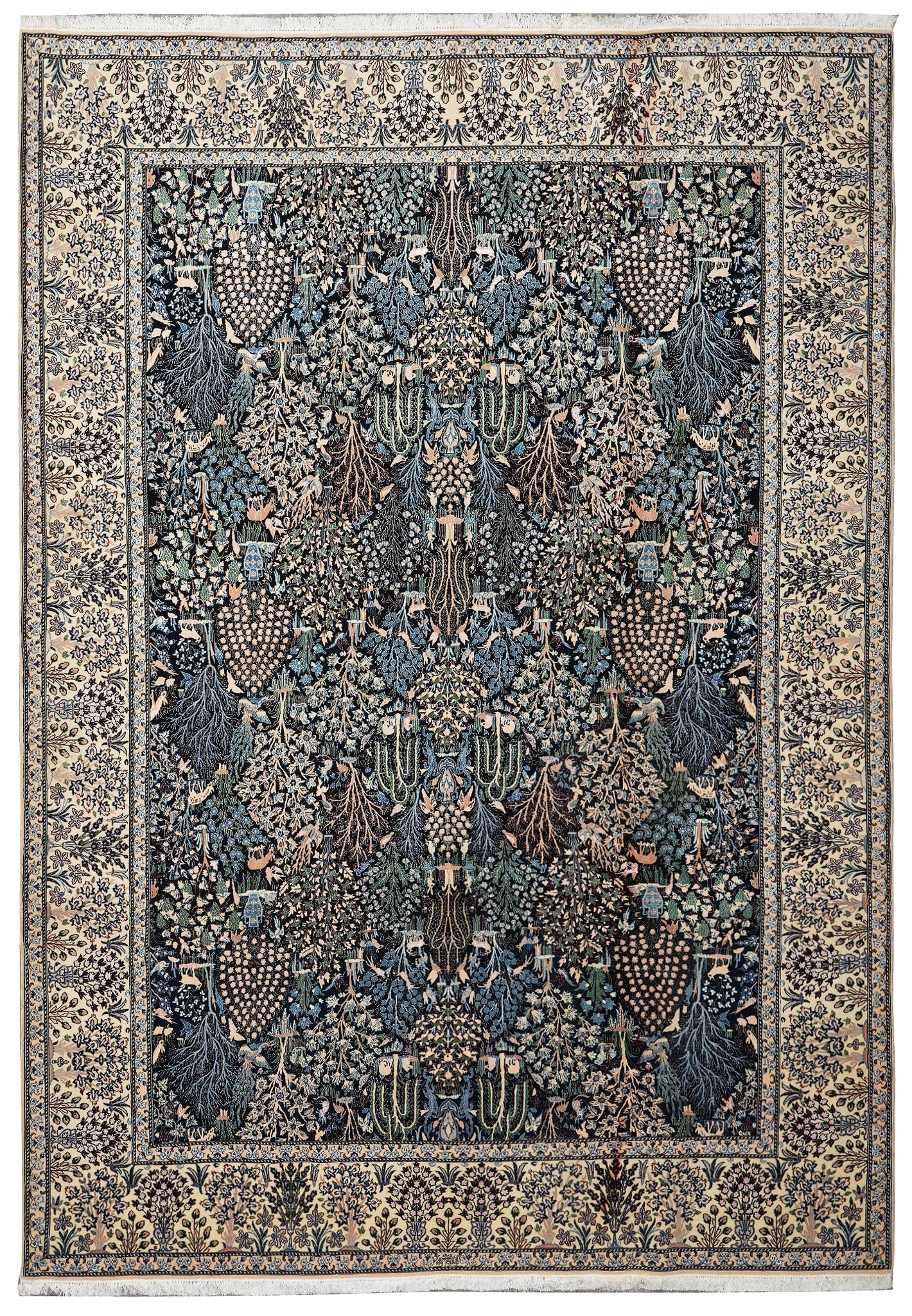 7 x 10 Persian Nain 6 LA Wool Silk Tree of Life Rug: 7 x 10 Persian Nain 6 LA Wool Silk Tree of Life Rug Free continental US Shipping Finely handwoven Persian Nain rug with a Tree of Life paradise garden design. The field features flowering trees, cypre
