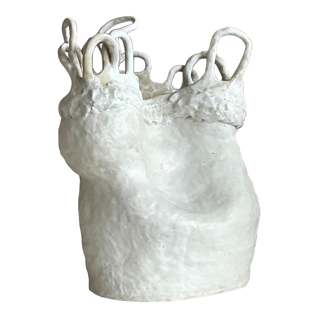 Vintage Boho Slab Built White Pottery Vase with Loop Handles (1 of 8)