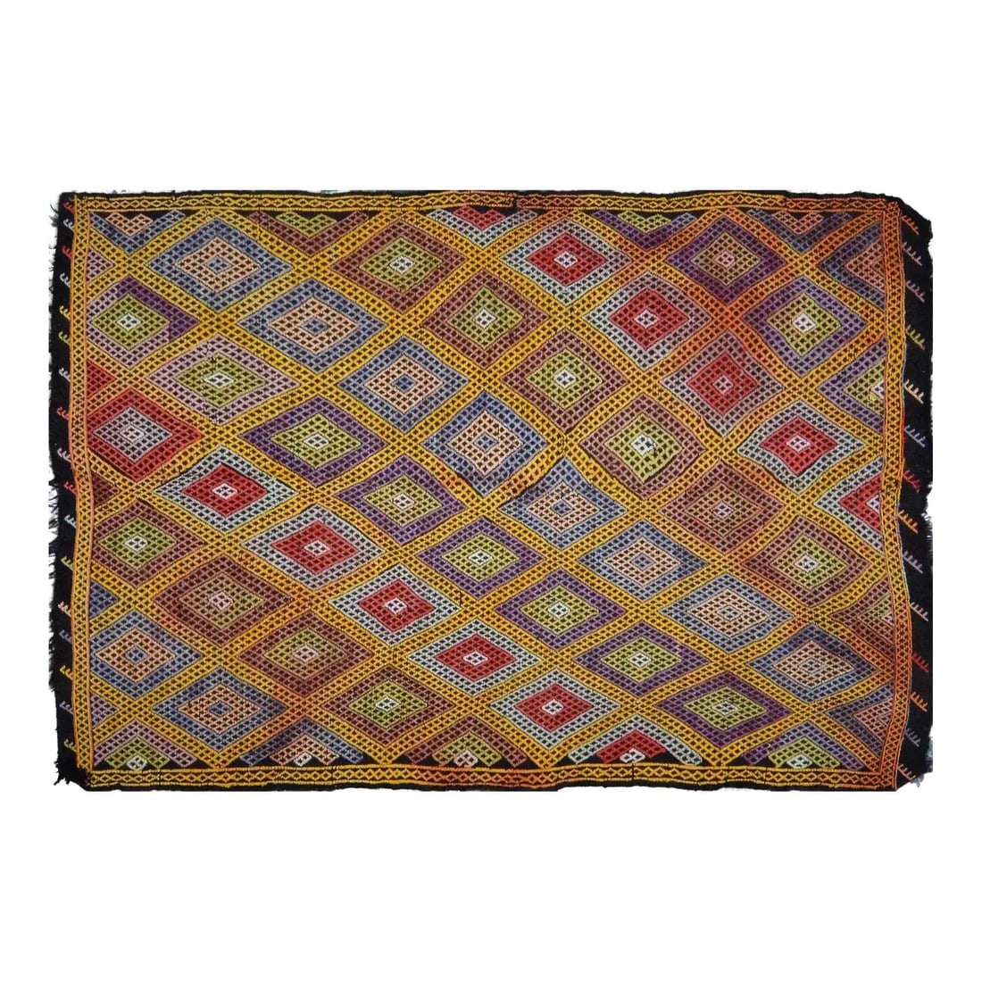 Vintage Anatolian Wool Kilim Rug in Yellow Soft Flatweave 5'1 x 7'6: Vintage Anatolian Wool Kilim Rug in Yellow Soft Flatweave 5'1 x 7'6 This vintage Turkish Anatolian hand-woven flatweave, also known as a kilim, features natural colors and a soft texture in a contempo