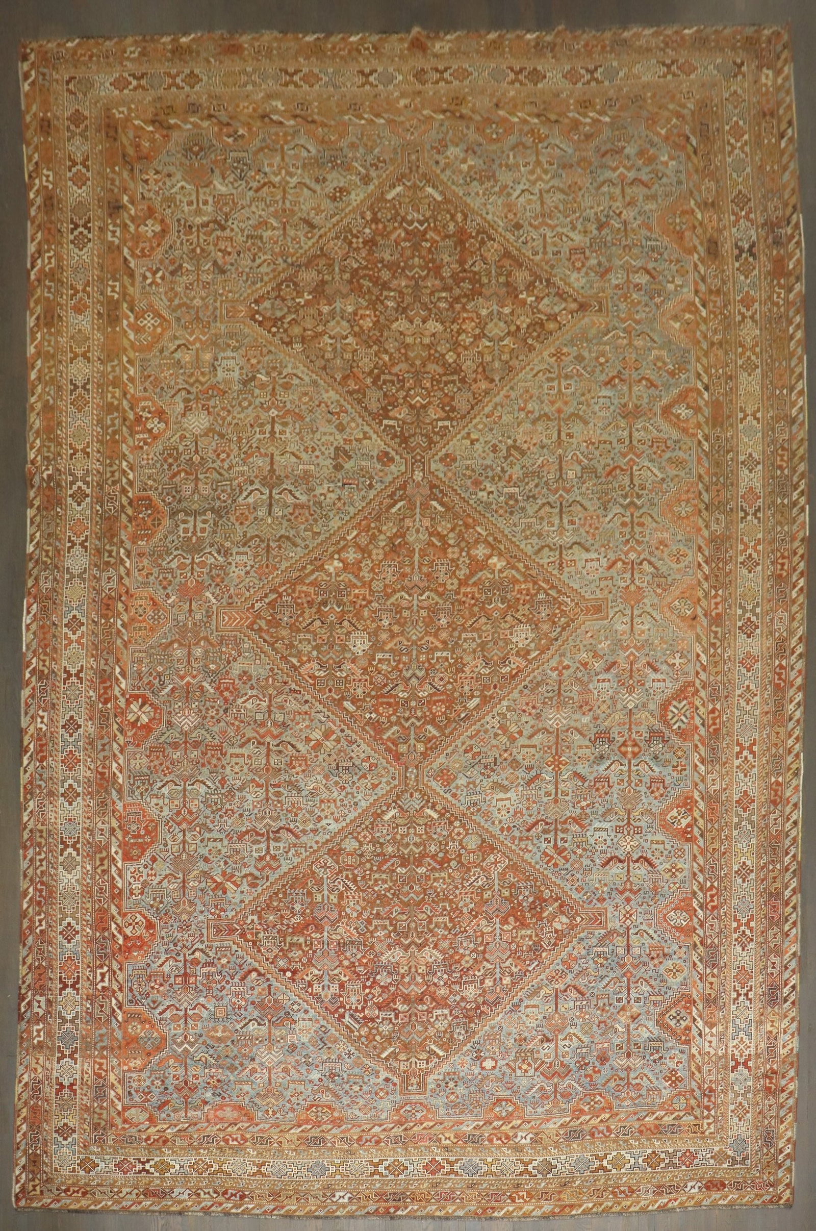 9' 5" x 14' 5" Persian Shiraz tribal room rug: 9' 5" x 14' 5" Persian Shiraz tribal room rug Large Persian Shiraz tribal geometric rug from the early 20th century. This pre-owned room-size rug features a traditional geometric design and is identif