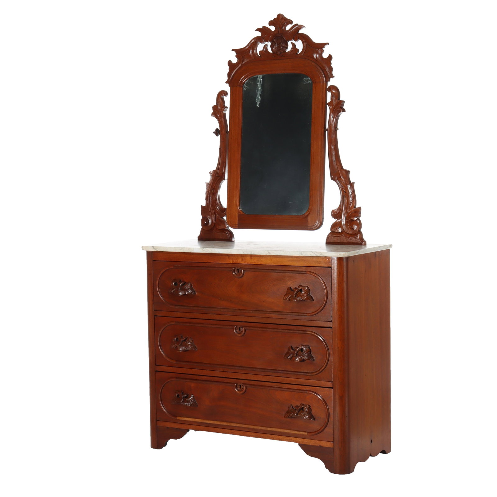 Renaissance Revival Walnut Marble Top Chest with Mirror c1890: Renaissance Revival Walnut Marble Top Chest with Mirror c1890 Discover this exquisite Antique Renaissance Revival Walnut 3-Drawer Chest, a stunning piece of late 19th-century furniture crafted around 